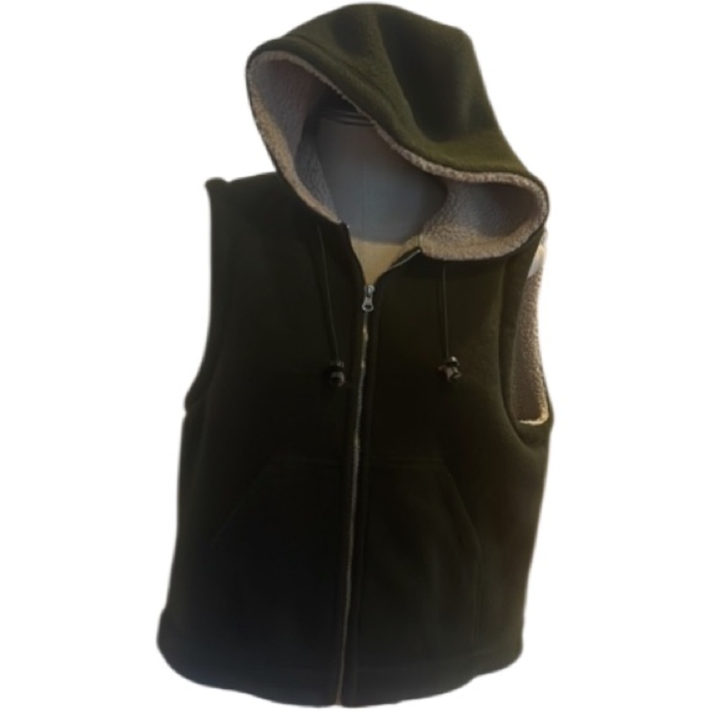 Sonoma Jean company fleece hoodie vest jacket womens green zipper hood Sz medium